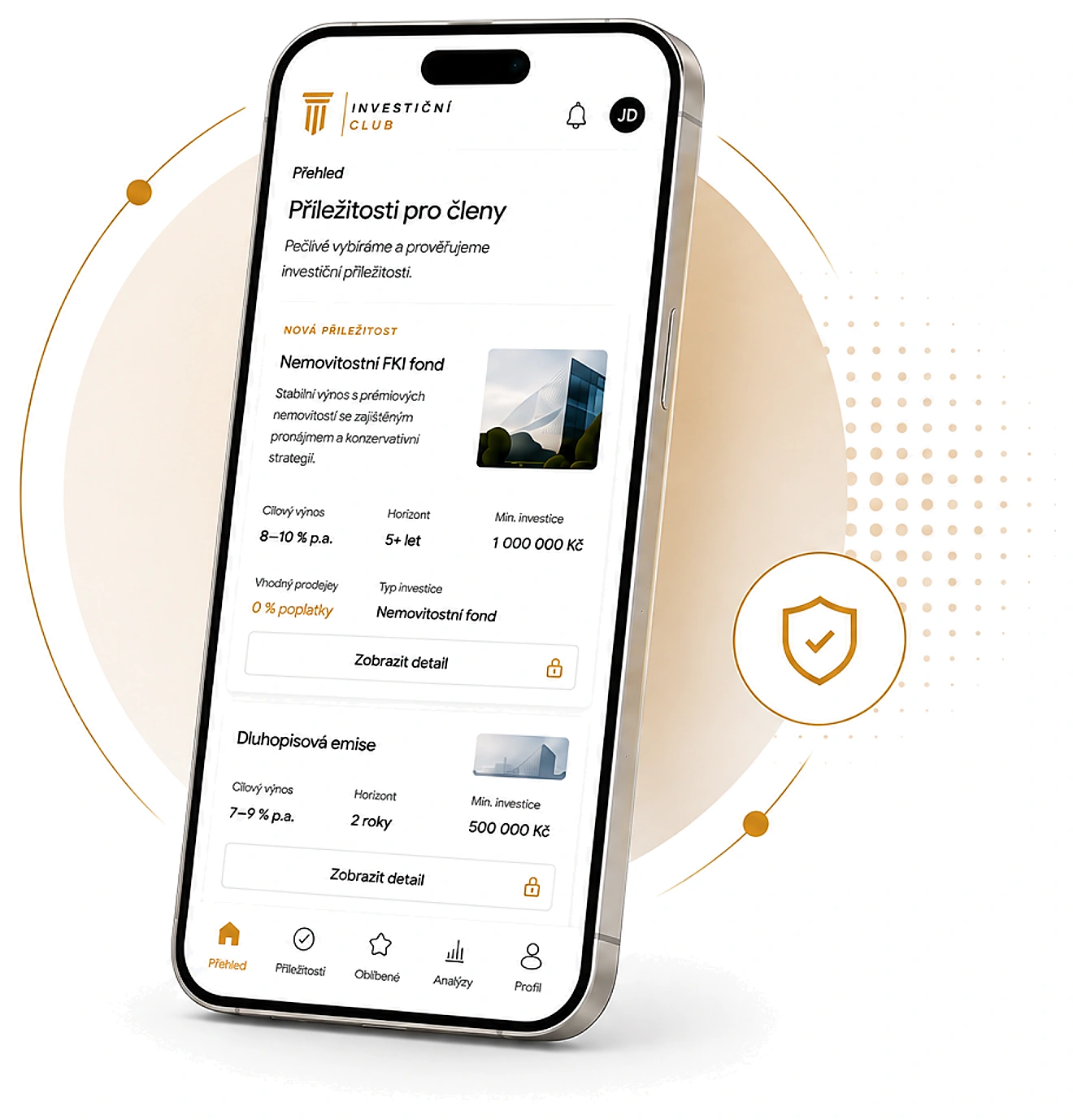 Členská aplikace investicniclub.cz na mobilním telefonu